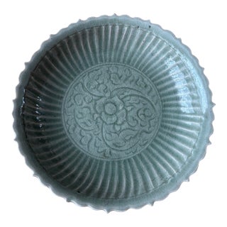 Vintage Celadon Green Ceramic Charger Plate - Longquan Style For Sale
