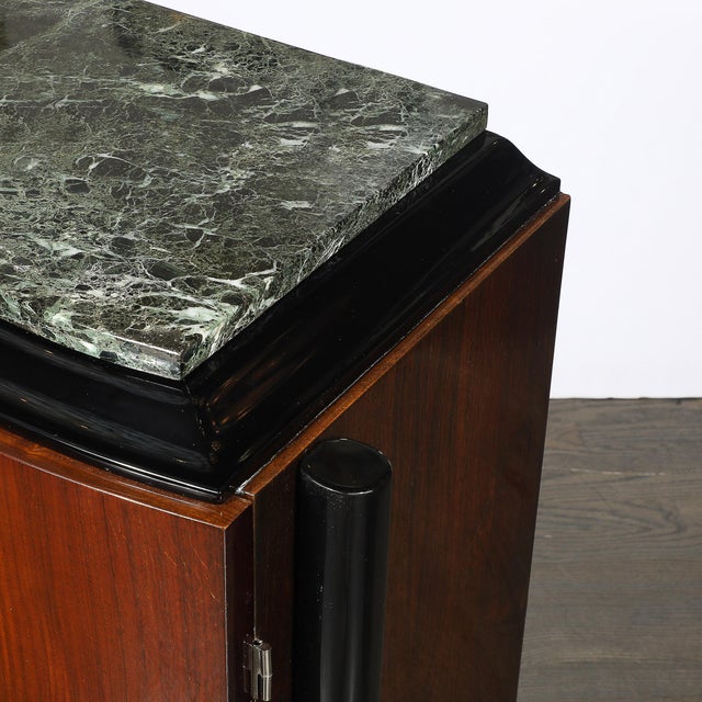 1940s Art Deco Walnut & Black Lacquer Curved-Front Cabinet W/ Verde Saint Denis Top For Sale - Image 5 of 15