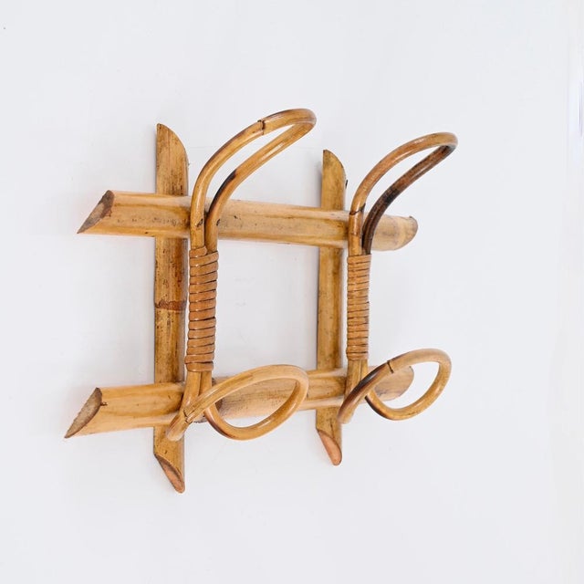 Mid-Century Modern Mid-Century French Riviera Coat Rack in Rattan, Wicker and Bamboo, Italy, 1960s For Sale - Image 3 of 11