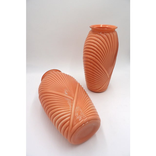Pair of 1980s Art Deco Revival Peach Draped Vases With Geometric Accents by Anchor Hocking For Sale - Image 10 of 10