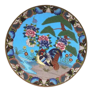 Antique Meiji Japanese Cloisonne Enamel Charger Plate
