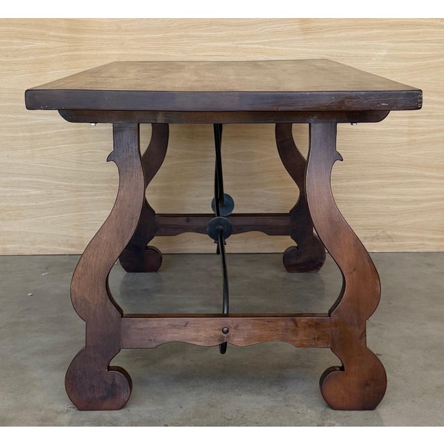 20th Dining or Console Table of Walnut with Lyre Legs and Heavy Top, Spain For Sale - Image 6 of 18