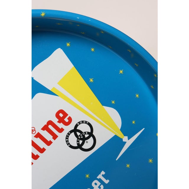Vintage High Gloss Blue Enameled Metal Double-Sided Ballantine Beer Tray For Sale - Image 10 of 17