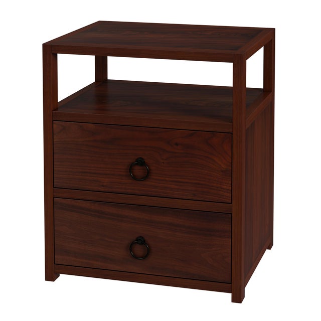 Brown Lark 21 in. W Wood 2 Drawer Nightstand with Open Storage Shelf, Walnut For Sale - Image 8 of 8