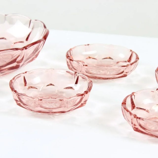 Pink Rose Glass Bowls, Czechoslovakia, 1950s, Set of 5 For Sale - Image 8 of 9