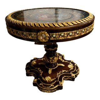 French Rococo Round Dining Table – Ornate Gold Leaf Details & Decorative Hand-Painted Inlays For Sale