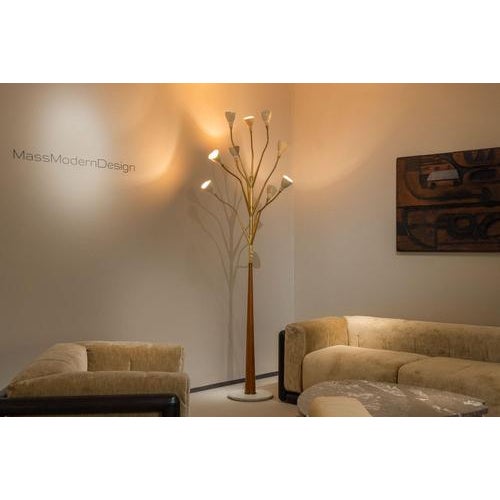 This ultra-rare and monumental floor lamp, designed and manufactured by Stilnovo in Italy during the early 1950s, is a...