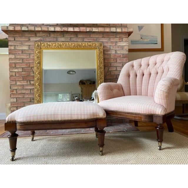 Custom Wingback Chair and Ottoman in Pink by Oscar de la Renta for Century Wrapped in a pink tweed so effortlessly chic it...