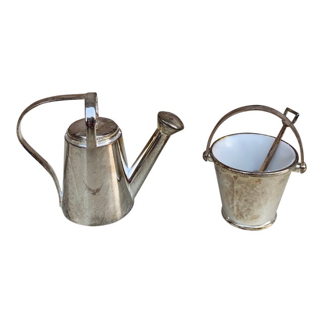 Late 20th Century Silver Godinger Country Garden Pail and Watering Can Salt and Pepper Shakers For Sale
