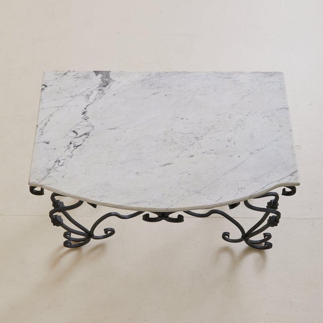 Metal French Wrought Iron Console with White Marble Top, 1940s For Sale - Image 7 of 11