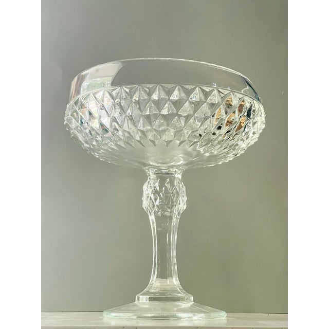 Hollywood Regency 1950’s Diamond Point Pressed Glass Compote Dish For Sale - Image 3 of 8