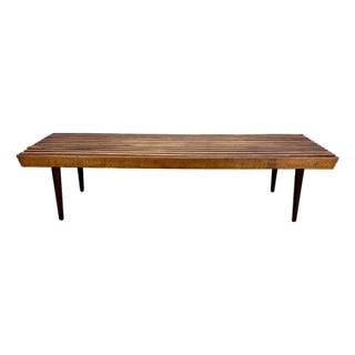 Restored Mid Century Modern George Nelson Style Wood Slat Bench / Coffee Table For Sale