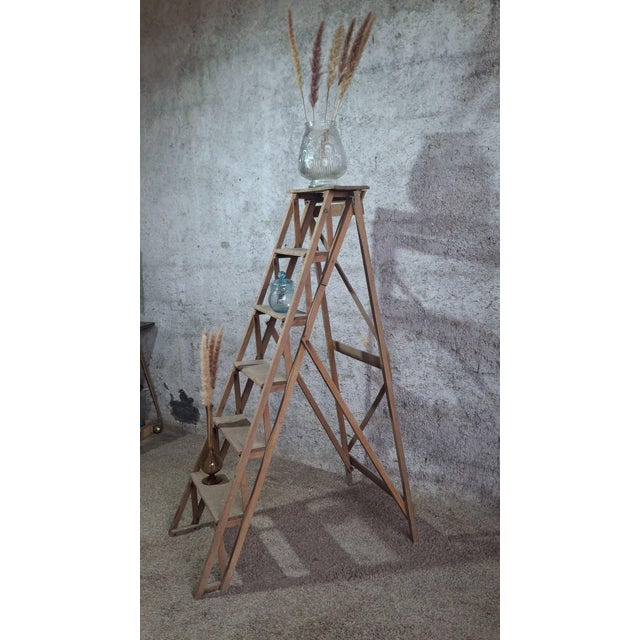 Industrial Vintage Industrial Wooden Stepladder from Manufrance, 1890s For Sale - Image 3 of 8