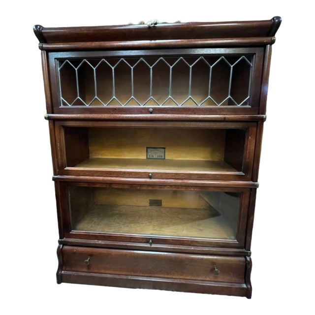 Antique 3 Stack Oak Barrister Bookcase With Drawer by the Globe Wernicke Co. For Sale