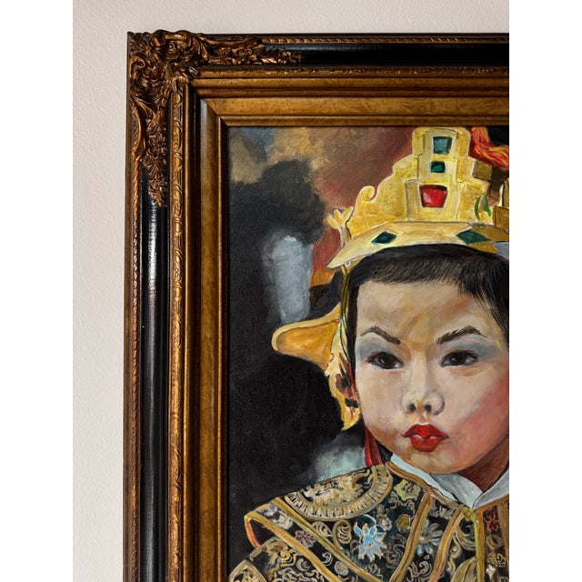 1980s Vintage Haruko Japanese Girl Portrait Oil on Canvas Painting, Wood Framed For Sale - Image 5 of 10