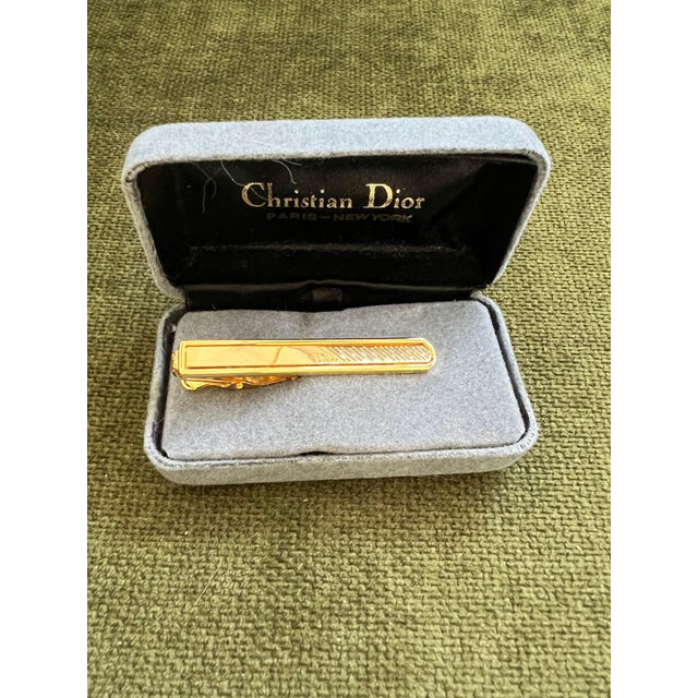 Gold Rare Monsiuer Vintage Christian Dior Gold Plate Tie Clip In Original Case For Sale - Image 8 of 11