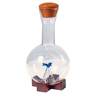 Vintage 1990s Post Modern Swid Powell Insp Michael Graves Memphis Handblown Glass Wine Decanter With Blue Bird Aerator Alessi Italy For Sale