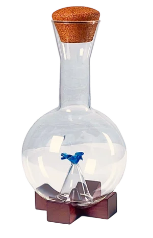 Vintage 1990s Post Modern Swid Powell Insp Michael Graves Memphis Handblown Glass Wine Decanter With Blue Bird Aerator Alessi Italy