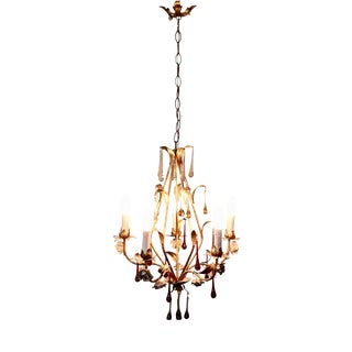 French Chandelier with Coloured Crystal Teardrops, 1920 For Sale