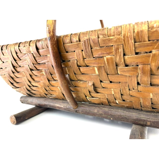 Brown Vintage Late 19th Century Woven Bentwood Log Basket For Sale - Image 8 of 12