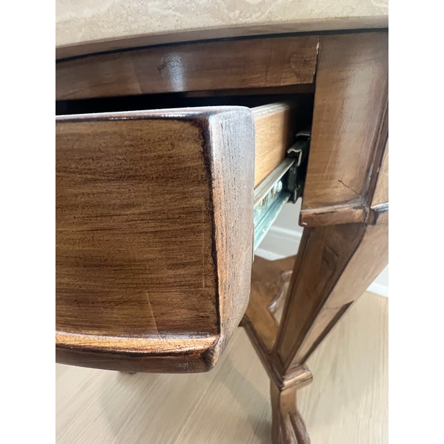 Round Wood and Travertine Top Sussex Side Table/Nightstand Attributed to Kreiss Sussex—Natural Walnut With Neoclassical Paws For Sale - Image 13 of 13