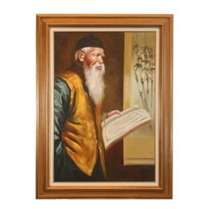 "Chinese Man" Framed Oil on Canvas Painting