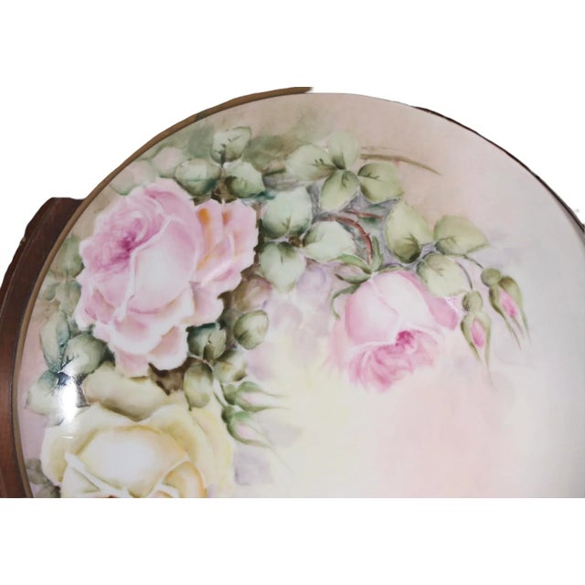 Wood German Antique Hand Painted China Plate by Hertel Jacob Mounted in Custom Walnut Frame For Sale - Image 7 of 13