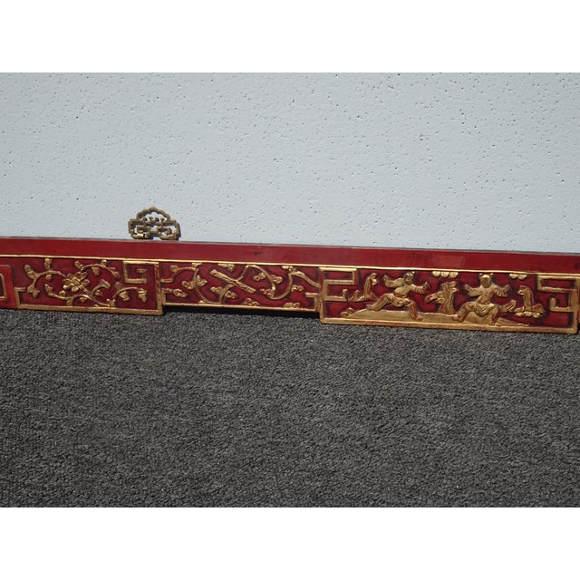 1950s Vintage Oriental Asian Hanging Wall Decor ~ Decorative Red Carved Accent #1 For Sale - Image 5 of 15