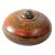 Vintage Asian Red and Black Painted Wooden Round Lidded Box With Metal Ring Handle For Sale
