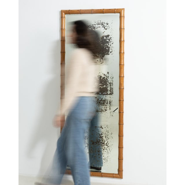 Mid 20th Century 20th Century French Faux Bamboo Carved Wood Wall Mirror For Sale - Image 5 of 8