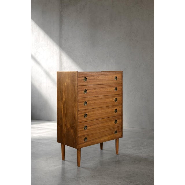 Mid-Century Danish Modern High Teak Highboy with Brass Handles, 1960s For Sale - Image 14 of 18