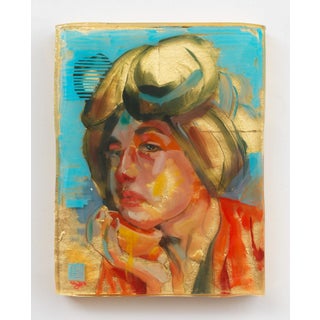 O Muse by Marc Scheff | Oil, paint pen, layered resin Portrait of a woman with a headscarf. For Sale