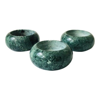 Vintage Green Stone Votive Candle Holders - Set of 3 For Sale