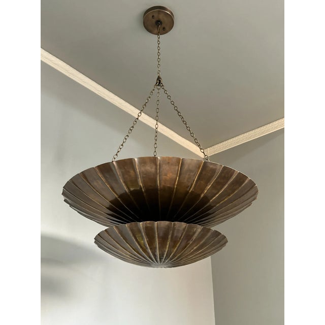Not Yet Made - Made To Order Vintage Brass Shell Pendant Chandelier – Two-Tier Mid-Century Modern Ceiling Light Fixture For Sale - Image 5 of 7