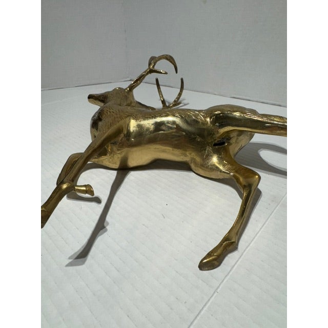 Late 20th Century Rare and Elegant Vintage Brass Stag With Textured Fur and No Spots For Sale - Image 5 of 8