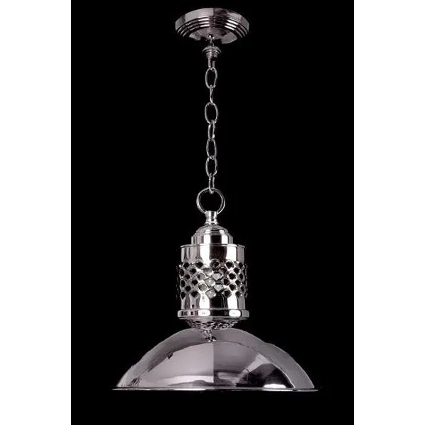 Rivoli - Moderne style pendant fixture, cast and spun brass, perforated.