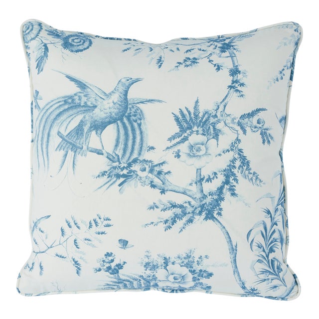 Schumacher Toile De La Prairie Pillow in Blue For Sale