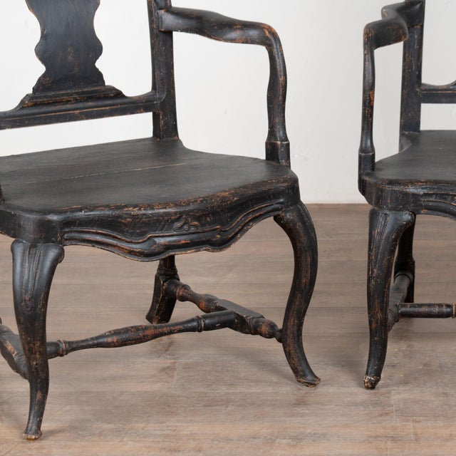 Wood 19th Century Swedish Black Painted Pine Armchairs For Sale - Image 7 of 15