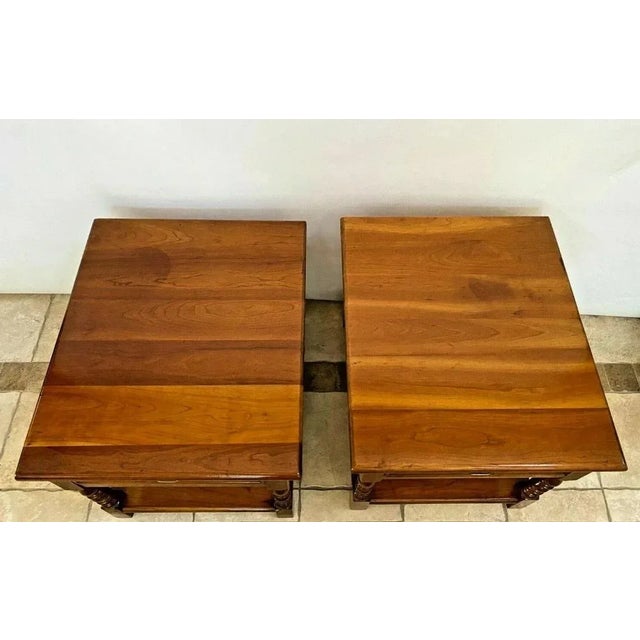 American 1990s Stickley Side Tables Solid Cherry Top Drawer Bottom Shelf - a Pair For Sale - Image 3 of 10