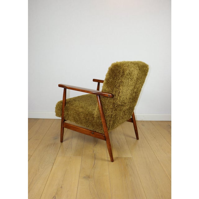 Vintage Olive Lounge Chair in Red Fox with High Pile Camel Fabric, 1970s For Sale - Image 4 of 13
