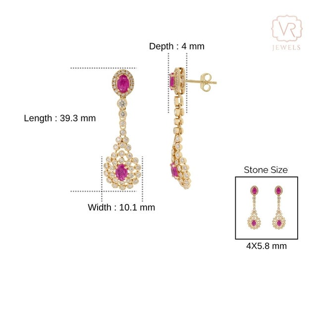 Art Deco Revival 1.71ct Ruby & 1.29ct Diamond Chandelier Drop Earrings 14k Gold- 2 Pieces For Sale - Image 9 of 12