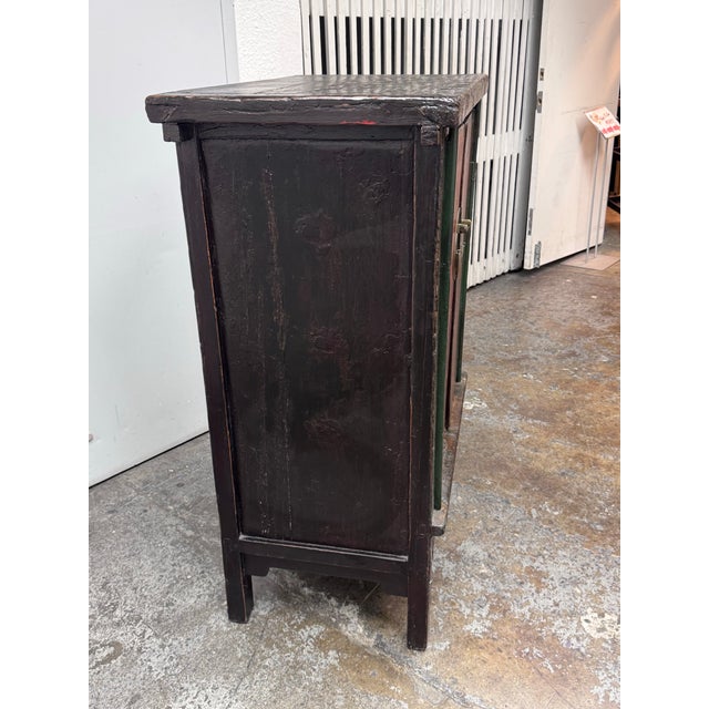Wood Antique Chinese Lacquered Two Door Cabinet For Sale - Image 7 of 12