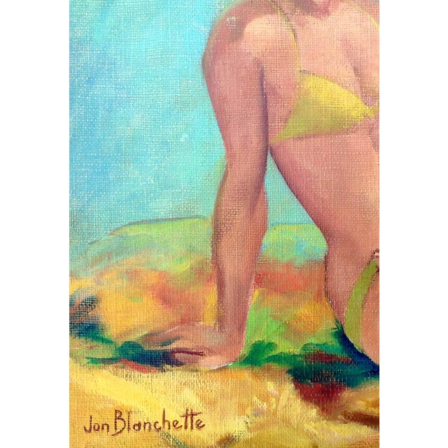 American Basking in the Sun - Mid Century Modern Multicolor Female Figurative by Jon Blanchette For Sale - Image 3 of 5
