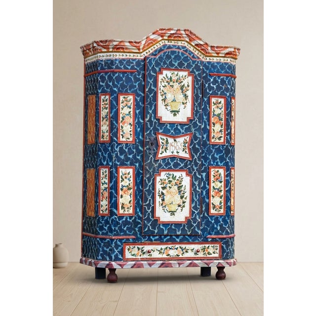 Baroque Antique Baroque Folk Art Hand-Painted Cabinet in Wood, Central Europe, 1865 For Sale - Image 3 of 18