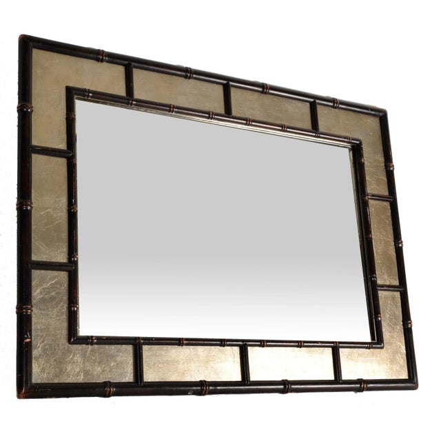 1970s Rectangle Silver and Brown Faux Bamboo Wood Wall Mirror Mid-Century Modern For Sale - Image 14 of 14