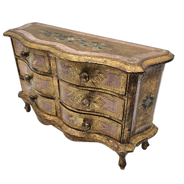 Wood Italian Florentine Gilt Jewelry Chest, 13.5" Mid Century For Sale - Image 7 of 14
