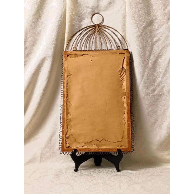 1950s Chinoiserie Caged Blue Bird Original Watercolor Painting by William Edwin Fager Gilt Metal Birdcage Frame For Sale - Image 13 of 17