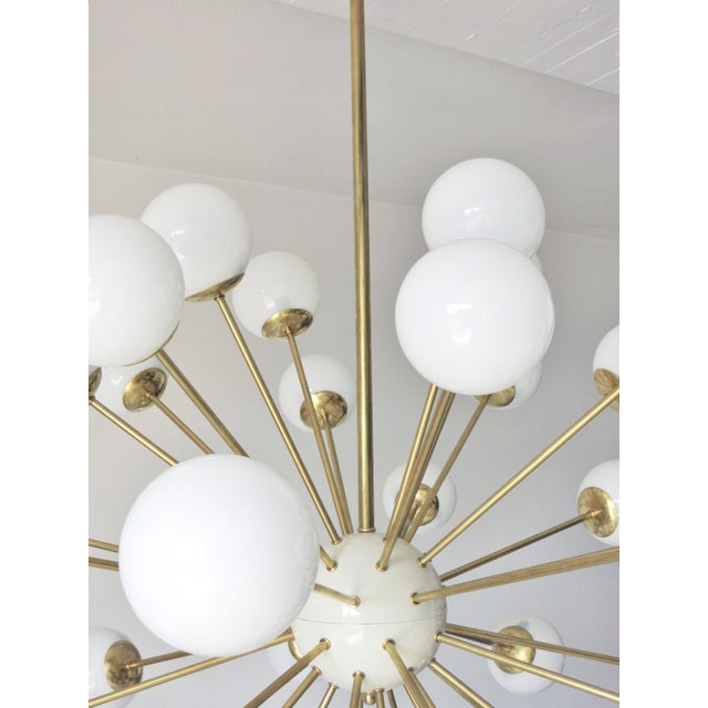 21st Century Nova Polished Brass Glossy White Murano Sputnik Chandelier by Fabio LTD For Sale - Image 6 of 6