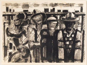 Marcel Gromaire, Figurative Composition, 1951, China Ink and Watercolor Drawing