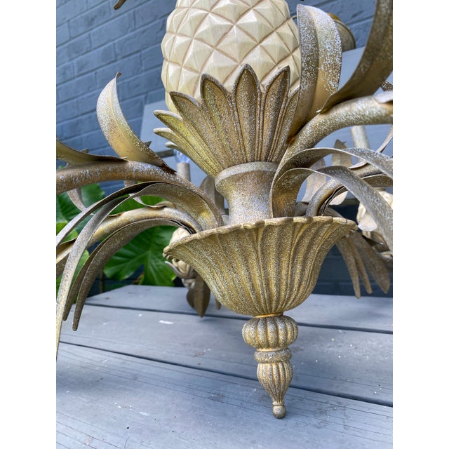 1970s Vintage 1980s Quoizel Pineapple Tole Chandelier, Featuring a Large Central Ceramic Pineapple For Sale - Image 5 of 12